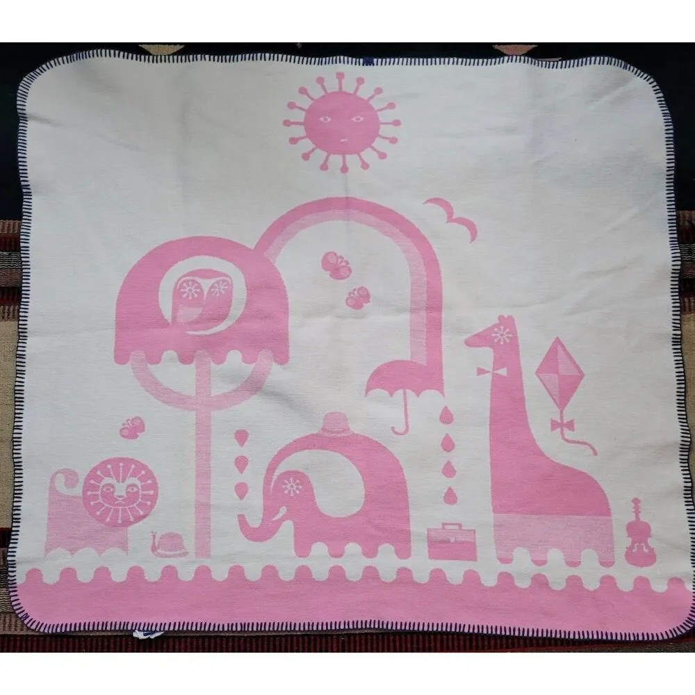 Two Jonathan Adler Junior Cotton‎ Flannel Animal Baby Child Blanket Pink White